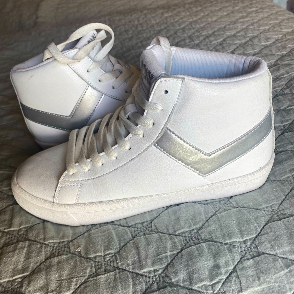 White High Top Sneakers, gently used, size 8, Pony brand